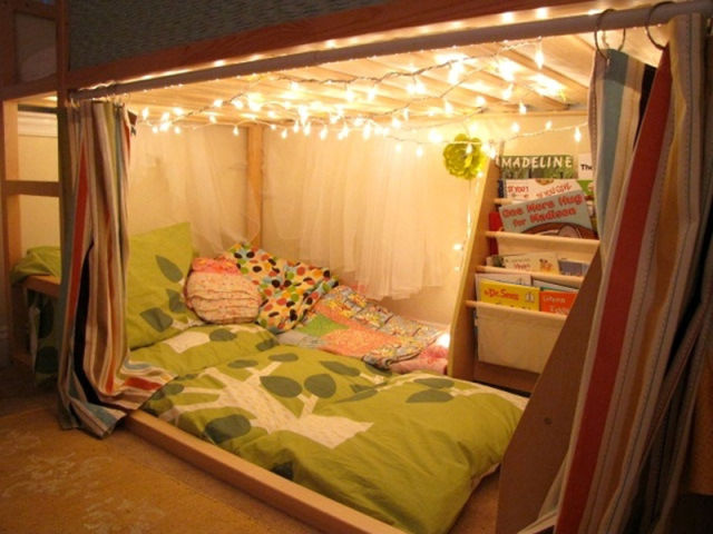 bed with lights